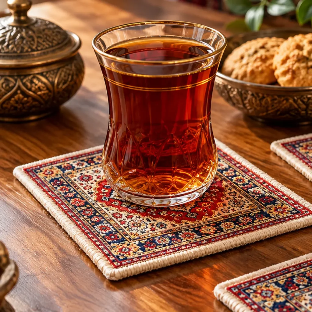 زیرلیوانی فرش با طرح سنتی ایرانی تولیدی قالینو